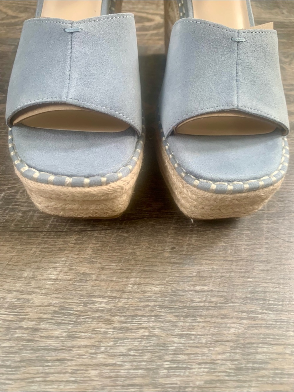 Light Blue Suede Women's Ankle-Strap Wedge Platform Sandals - Picture 4 of 8